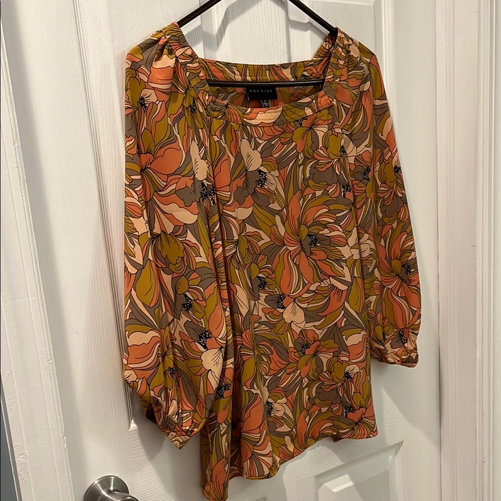 Premise Women's Floral Top - Orange and Green - Picture 3 of 5